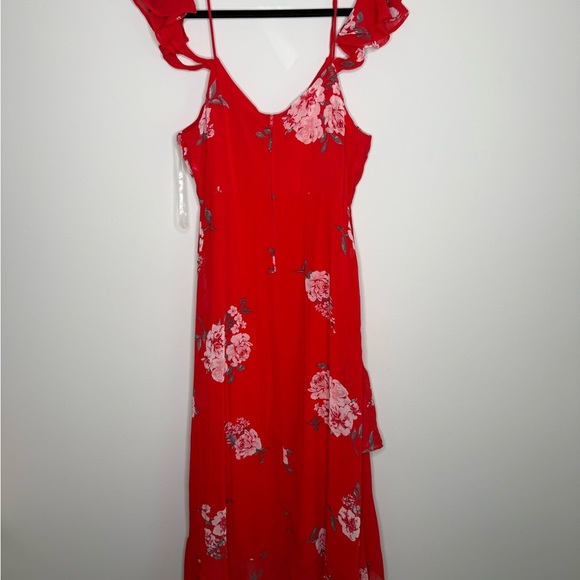 Love in Bloom Red Floral Print Off-the-Shoulder High-Low Dress - Picture 7 of 10